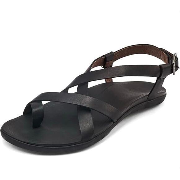 Olukai Women’s Upena Sandal 20288-4040 Black Leather Gladiator Sandals Size 7 - Picture 1 of 6